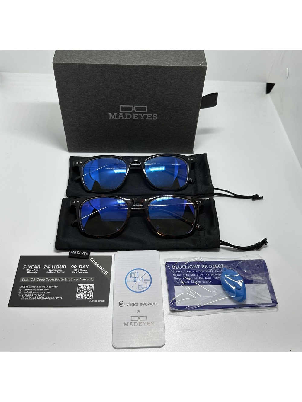 Madeyes Blue Light Blocking Glasses 2-Pack with Protective Case and Accessories